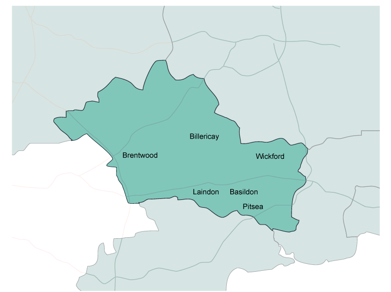 map of basildon and brentwood